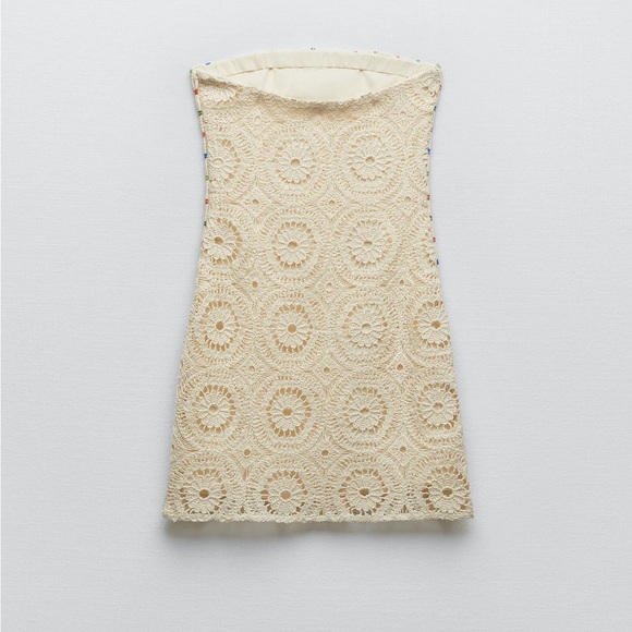 NWT Zara Woman Strapless Crochet Mini Dress Bloggers Fav Size M Medium - Picture 9 of 15